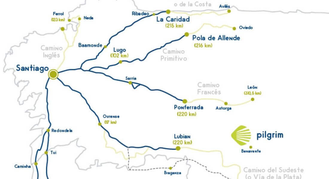 Last 200k of the Camino de Santiago, Routes, Map and Stages